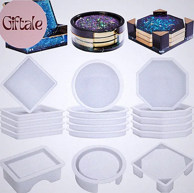 18 Pcs Coaster Resin Molds Silicone, Coaster Molds with round Square Octagon Sha