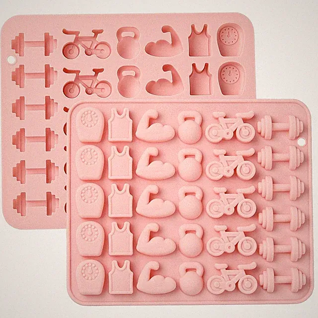 2pcs Bike Muscle Shape Gym Themed Silicone Molds Pink for Cake Chocolate Making