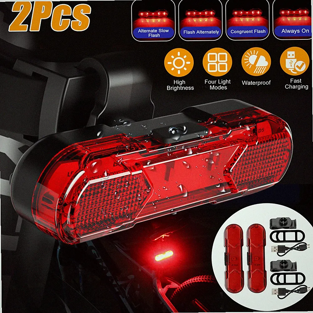 2x USB Rechargeable LED Bike Tail Light Bicycle Safety Cycling Warning Rear Lamp