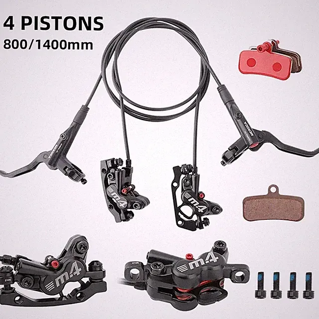4-Piston MTB Bicycle Hydraulic Brake Set with Silicone Protective Cover