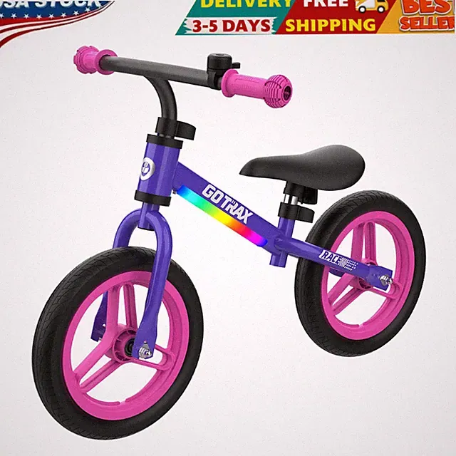 Balance Bike for 2-5 Years Old, 12" Toddlers Bike with LED Light&Bell, Adjustabl