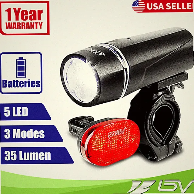 BV Super Bright Bike Light Set Safety Flashlight 5 LED Headlamp 3 LED Rear Light