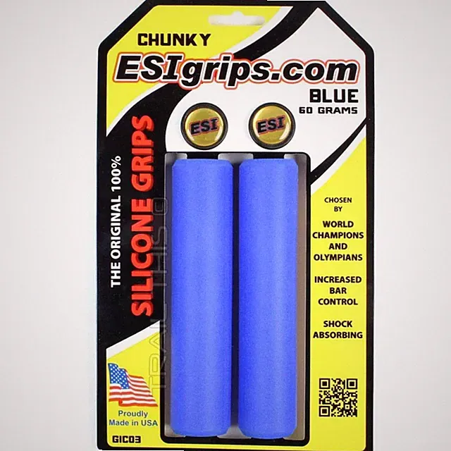 ESI Chunky 100% Silicone MTB Bike Grips Shock Absorbing 32mm / 130mm - Blue