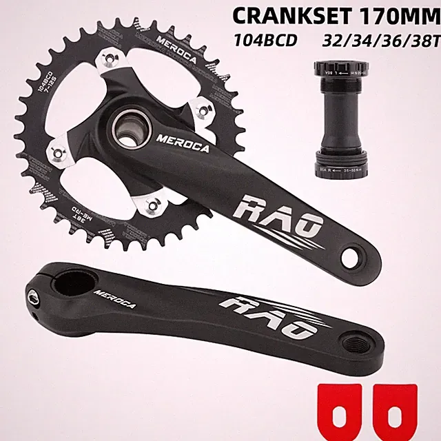 Mountain Bike Crankset 170mm with Bottom Bracket 104BCD 34T 36T 38T Chainrings