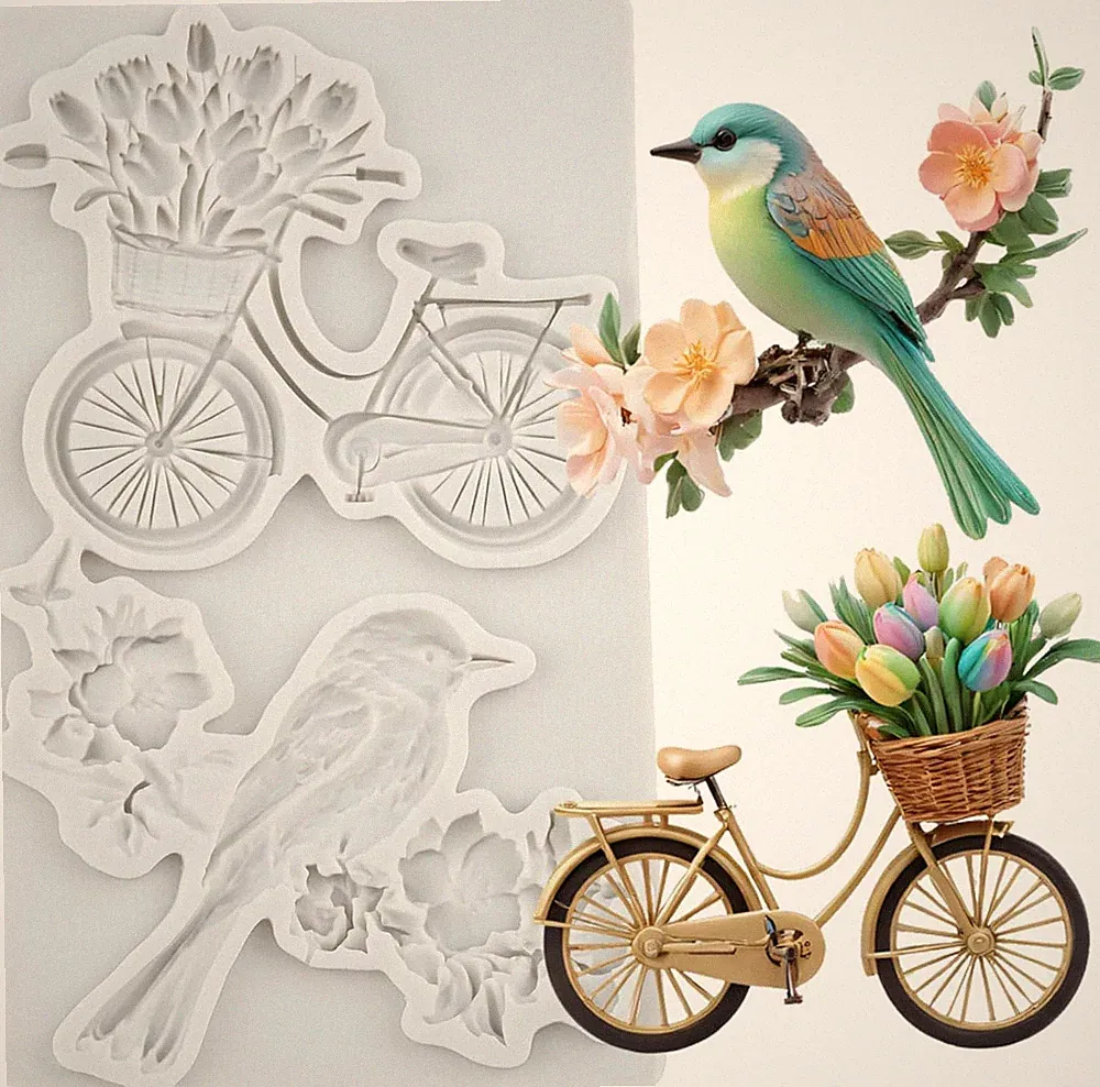 Silicone Mold Flower Bicycle Polymer Clay Molds for DIY Crafts Epoxy Resin Cast