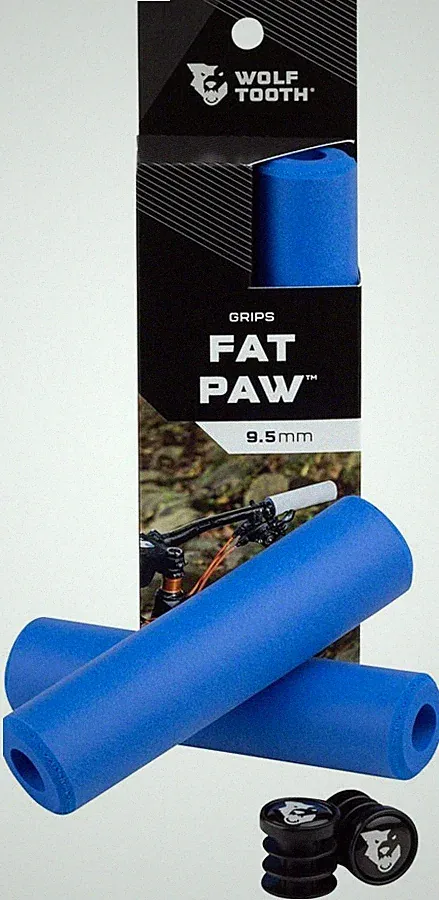 Wolf Tooth Fat Paw Grips Silicone Gravel MTB Bike Bicycle Downhill - 9.5mm Blue